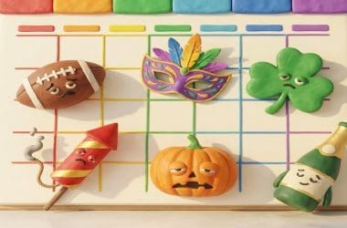 Image of America's biggest drinking holidays displayed as cartoon holiday icons on a calendar.
