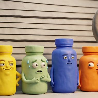 Image of a claymation lineup of medicine bottles for a blog post discussing the best DHM supplements for hangovers.