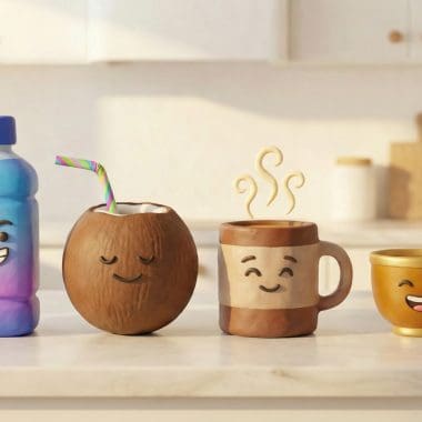 Image of the best hangover drinks lined up on a kitchen counter