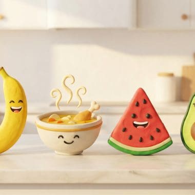 Image of the best hangover foods arranged on a kitchen counter