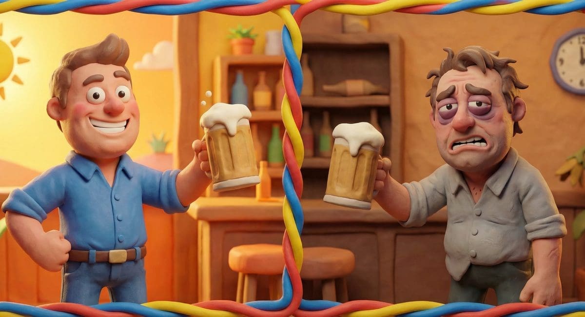 Image of why hangovers get worse with age shown as a split comparison between a young and older drinker.