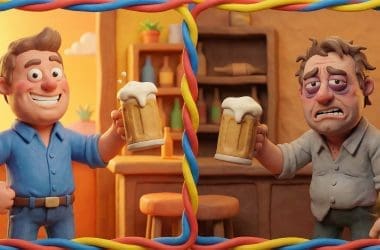 Image of why hangovers get worse with age shown as a split comparison between a young and older drinker.