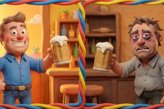 Image of why hangovers get worse with age shown as a split comparison between a young and older drinker.