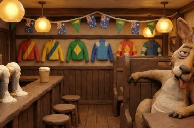 Image of Australia's biggest drinking days celebrated at a packed Australian pub.