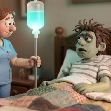 Image of IV therapy for hangovers — mobile nurse delivering hangover IV drip at home.